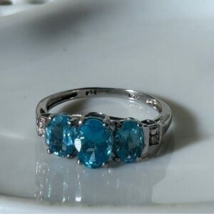 Vintage Blue CZ With Diamond/ Mosinite Accent 925 Sterling Silver Size 5 Ring